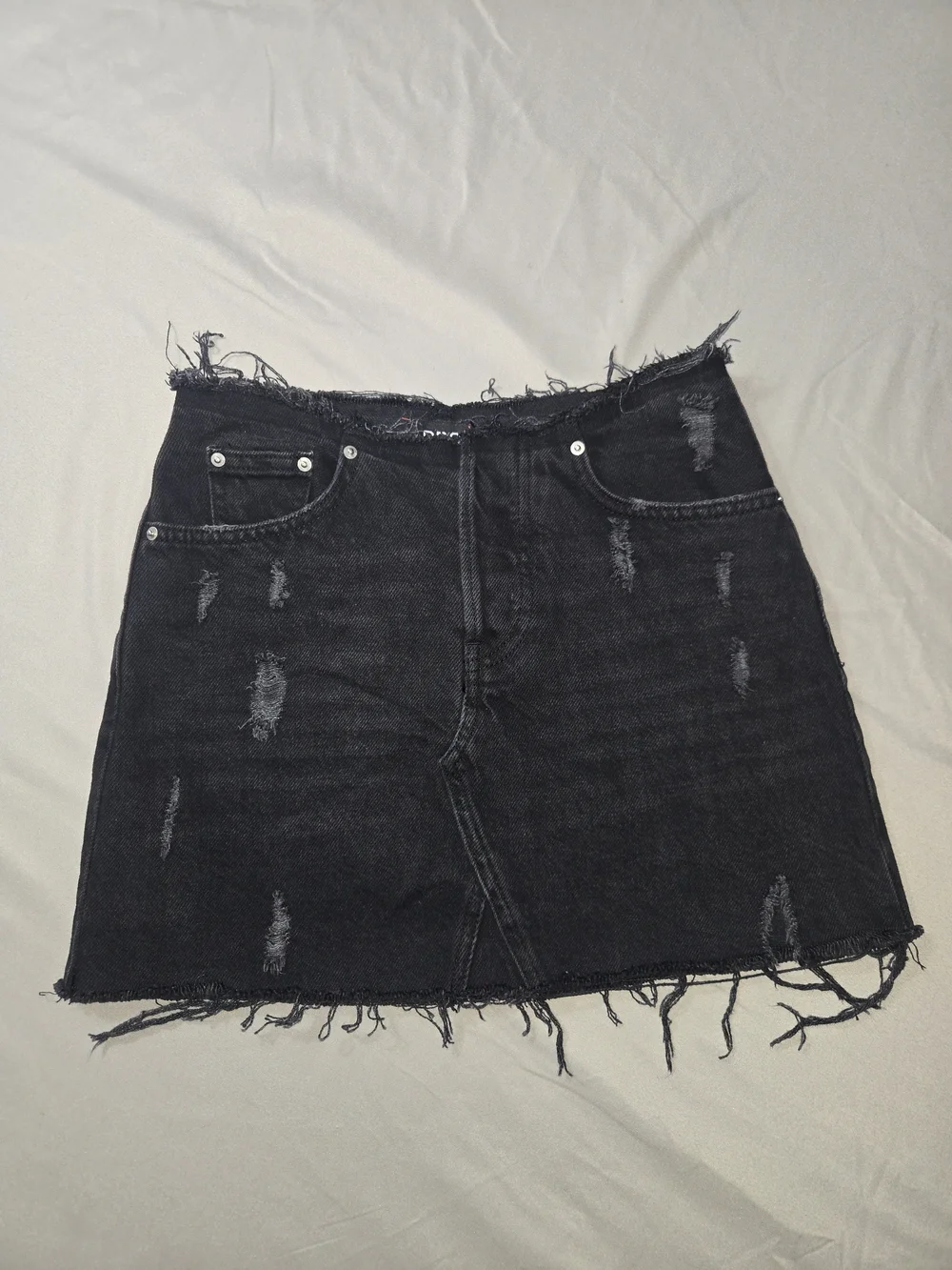 BDG Black Distressed Frayed-Hem Denim Mini Skirt - Size XS